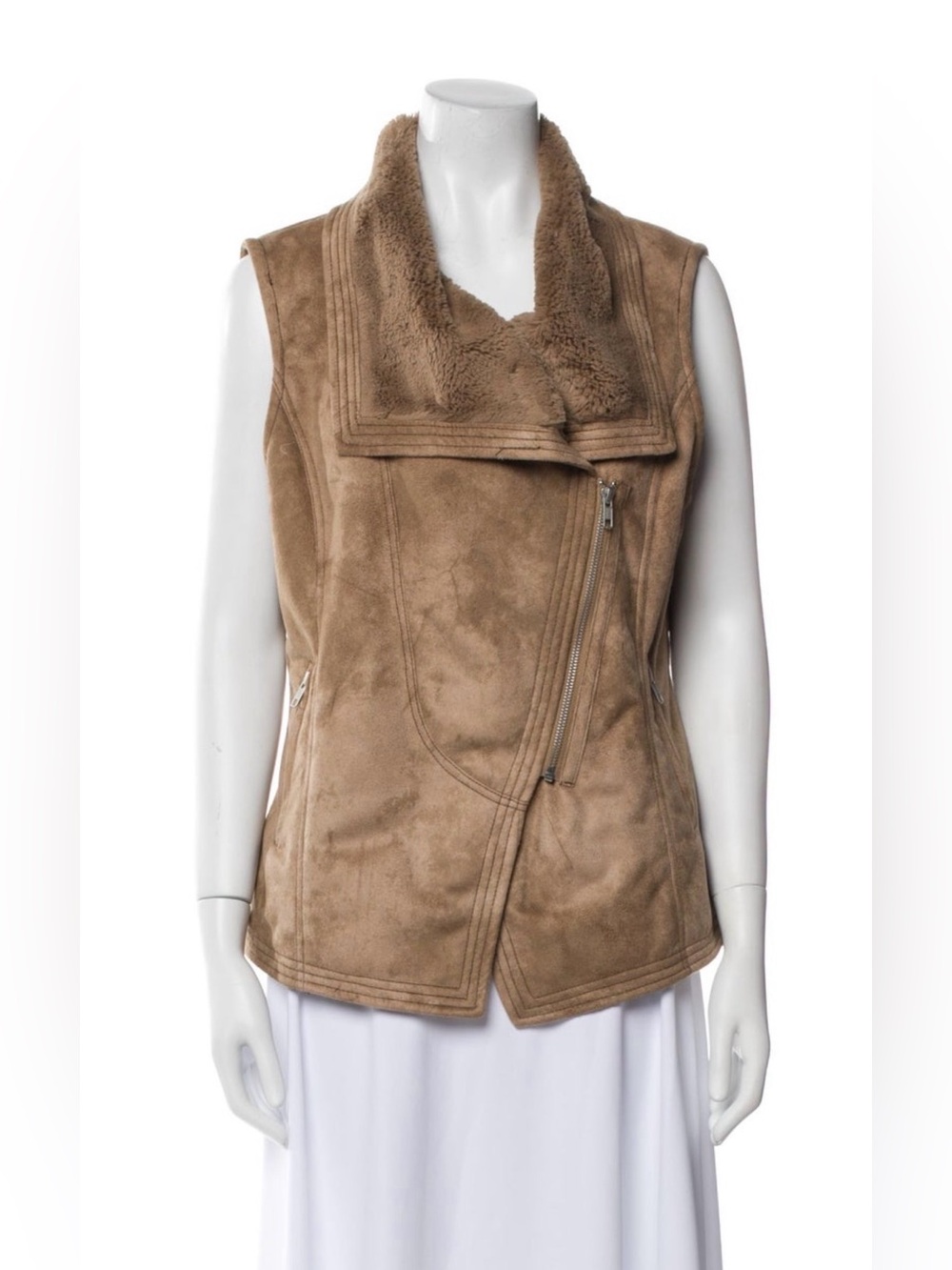 Tasha Polizzi Taupe Faux-Shearling Zip Vest